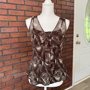 Ann Taylor LOFT Brown Sheer‎ Floral Tie Front Sleeveless Top Size 8